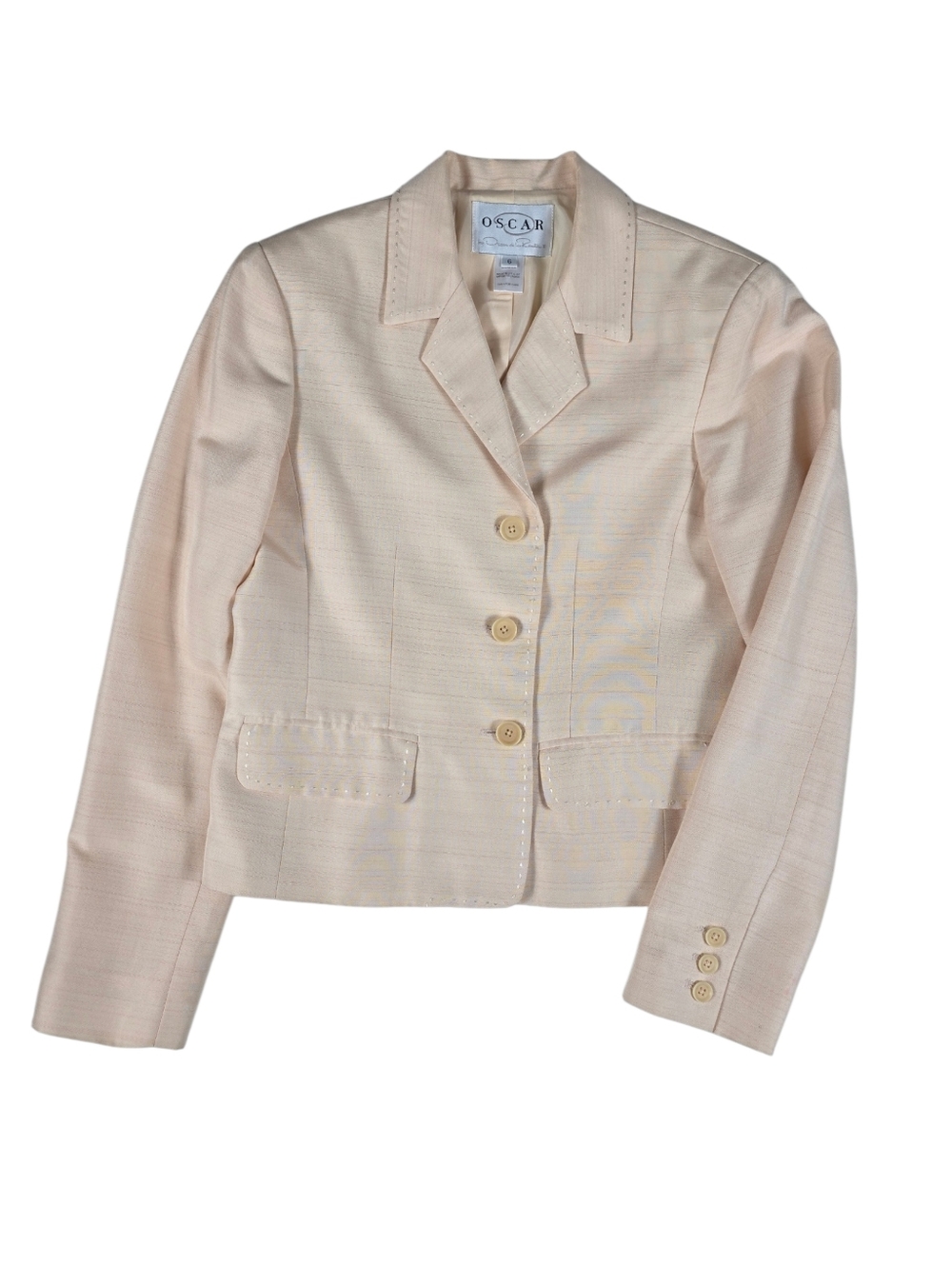 Oscar by Oscar De La Renta Peachy Nude Three Button Matte Twill Jacket Size 6